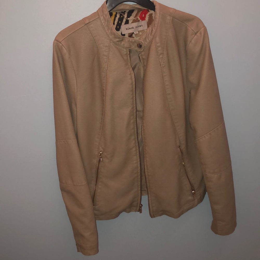 Tan Leather Jacket Gold detailing